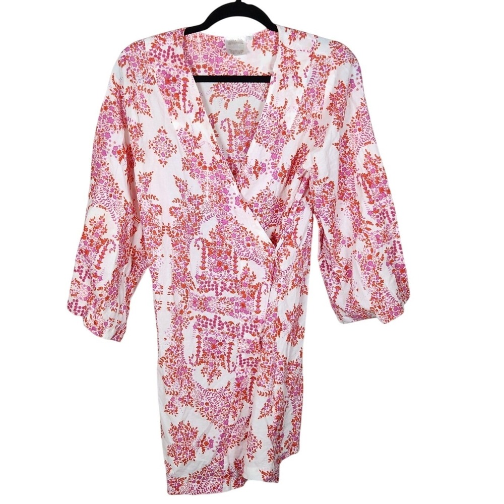 Plum Pretty Sugar Floral Print Wrap Top Kimono/Robe Pink Orange White Size Small